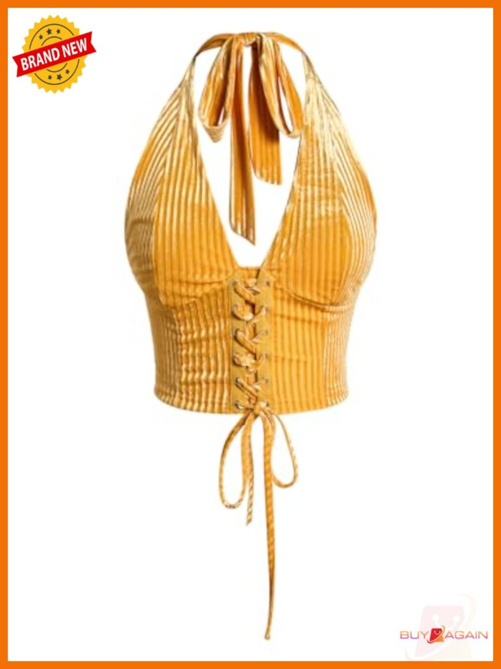 Halter Corset Crop Top Sleeveless Lace Up Open Back Tie Back